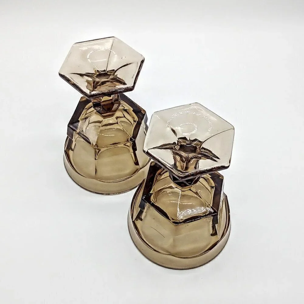 Vintage Fostoria Virginia Brown Tall Champagne Sherbet Glasses (2)